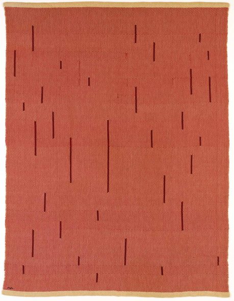 Anni Albers With Verticals 1946 Red cotton and linen 1549 x 1181 mm The Josef and Anni Albers Foundation, Bethany CT © 2018 The Josef and Anni Albers Foundation/ Artists Rights Society (ARS), New York/DACS, London Photograph by Tim Nighswander/Imaging4Art