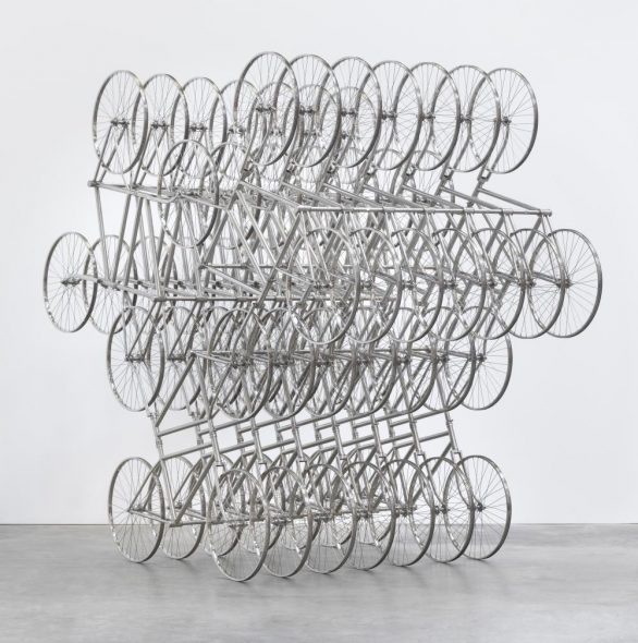 Ai Weiwei, Forever (Stainless Steel Bicycles in Silvery), 3 Pairs 8 Layers (2013). Courtesy of the artist and the Leonardo DiCaprio Foundation