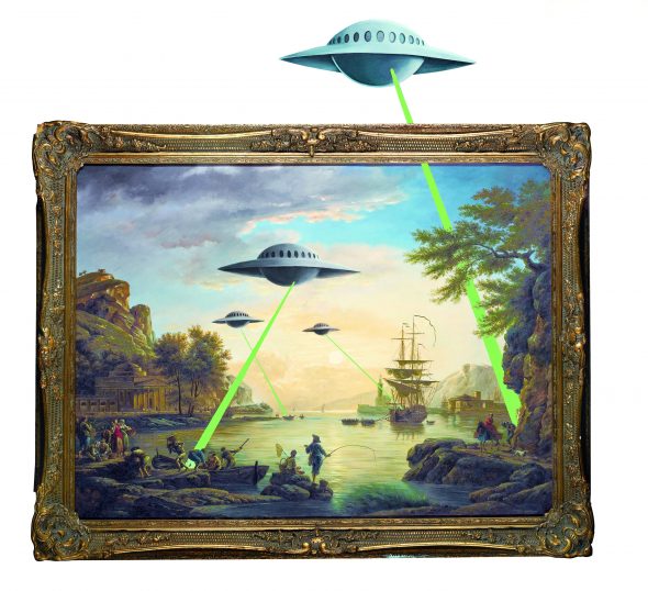 Autore: Banksy Titolo: UFO Anno: 2006 Misure: cm 110 x 141 Tecnica: Oil on Canvas Credito fotografico: ©Steve Lazarides
