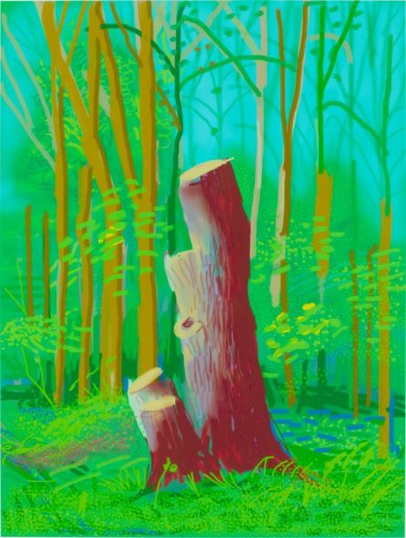 David Hockney, The Arrival of Spring in Woldgate, East Yorkshire in 2011 (2011). Courtesy of the artist and the Leonardo DiCaprio Foundation.