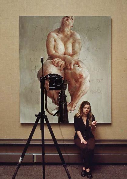Jenny Saville photographed at her degree show at the Glasgow School of Art in 1992 for The Times Saturday Review Image: © Philip Sayer