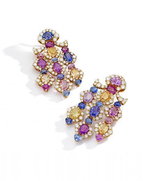 Pair of Multi-Colored Sapphire and Diamond Earclips, Marina B, France