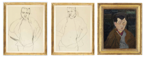 Left - Centre: Lucian Freud, Francis Bacon (1951, estimate: £500,000-700,000) Right: Lucian Freud, Portrait of Richard Chopping (1939, estimate: £1,000,000-1,500,000)