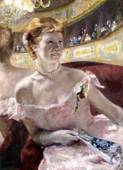 Mary Cassatt. Donna con una collana di perle in un palco. 1879