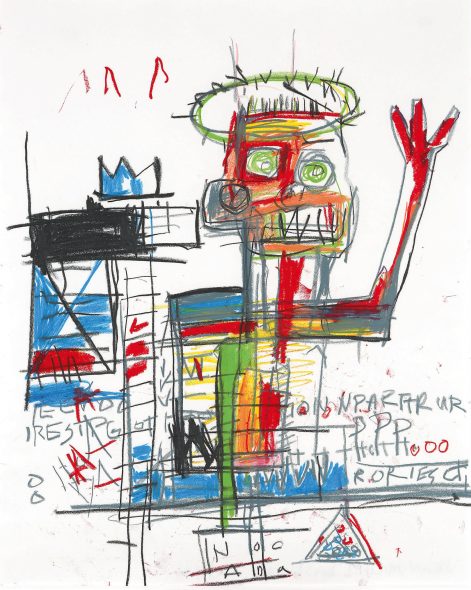 Jean-Michel Basquiat Untitled 1982 Oil stick on paper 51.1 by 41 cm | 20⅛ by 16⅛ in Estimate $1.5/2 Million