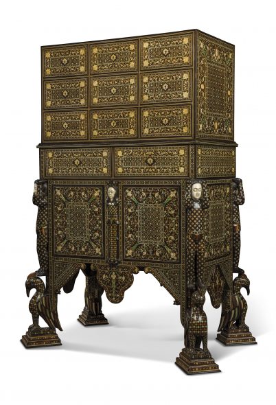 LOT 25 A HIGHLY IMPORTANT AND ROYAL INDO-PORTUGUESE IVORY-INLAID INDIAN-ROSEWOOD, PADOUK AND HARDWOOD CABINET-ON-STAND (CONTADOR) LATE 17TH CENTURY, GOA Estimate GBP 70,000 - GBP 100,000
