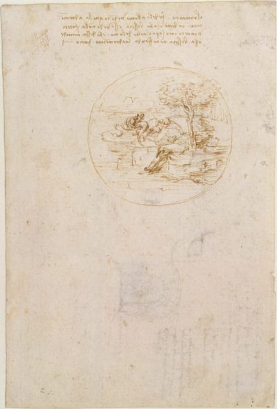 Leonardo da Vinci, Sketch and Notes for an Allegory on the Fidelity of the Lizard (recto) (1496). Courtesy of the Metropolitan Museum of Art.