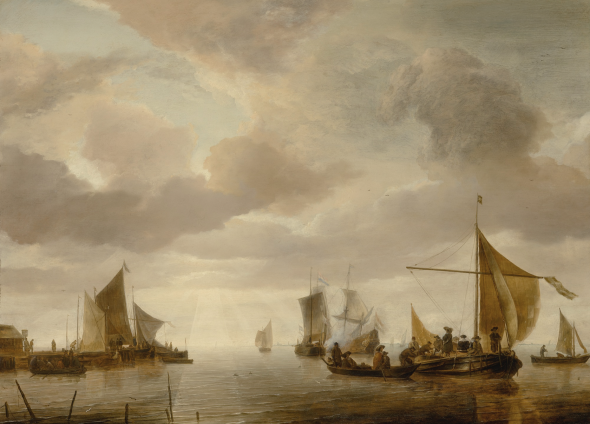 Jan van de Cappelle A shipping scene on a calm sea, with a number of vessels and figures, and a jetty on the left Estimate $4/6 million Foto: Sotheby's