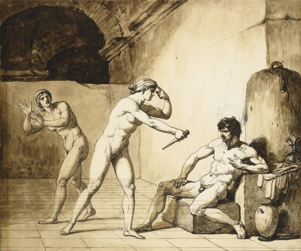 François-André Vincent PARIS 1746 - 1816 ARRIA AND PAETUS Pen and brown and black ink and brown wash over black and red chalk 415 by 505 mm