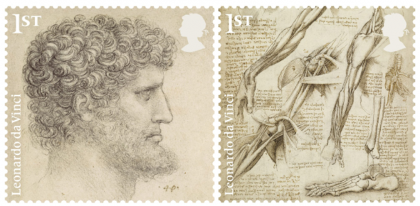 Due dei francobolli dedicati a Leonardo