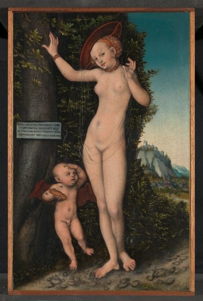 Lucas Cranach the Elder (1472–1553) Venus and Cupid, 1529 Oil on wood 38.1 × 23.5 cm The National Gallery, London. A gift from the Drue Heinz Charitable Trust, 2018 © Photo: The National Gallery, London.