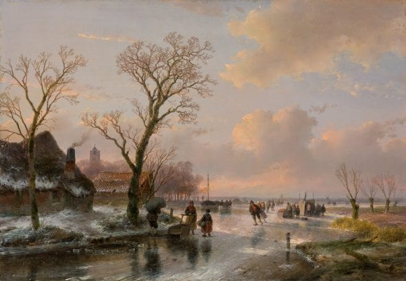 A DUTCH WINTER LANDSCAPE WITH FIGURES ON THE ICE ANDREAS SCHELFHOUT (1787 - The Hague - 1870) Oil on panel 38.5 x 55.2 cm (15.2 x 21.7 in.) Signed and dated lower left 'A. Schelfhout 1866' 1866