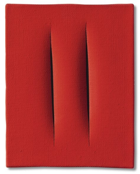 Lucio Fontana CONCETTO SPAZIALE [ATTESE] SIGNED, TITLED AND INSCRIBED 'QUI NON SI PUÒ SCRIVERE ATTESE' ON THE REVERSE, WATERPAINT ON CANVAS. EXECUTED IN 1964. Estimate 200,000 — 300,000 EUR