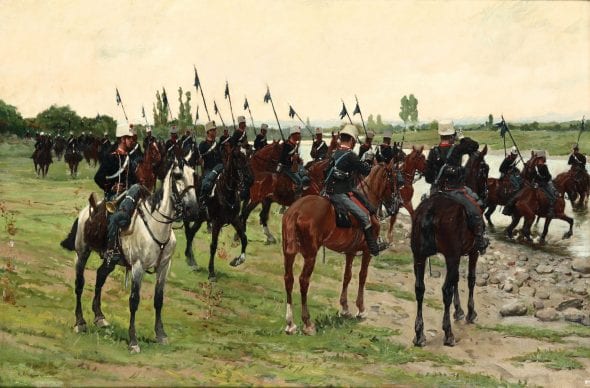 Lotto 53 (187358) Ruggero Panerai (1862-1923) Soldati a cavallo olio su tela, cm 66x100 Stima € 25.000 - 30.000 Venduto a € 32.500