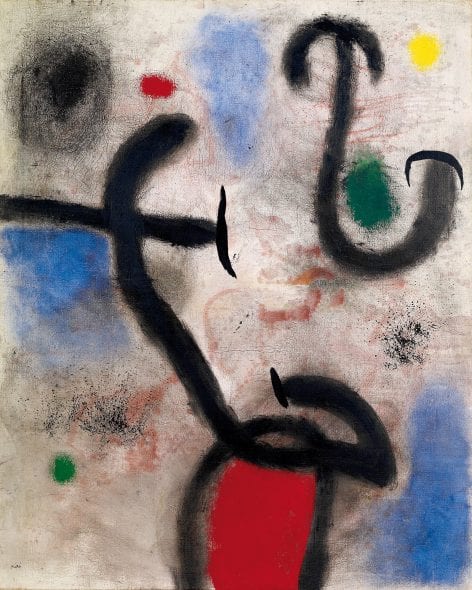 Joan Miró, Donna e uccello, 1964, olio su tela, cm 162 x 130. Saint-Paul-de-Vence, Fondation Marguerite et Aimé Maeght © Claude Germain - Archives Fondation Maeght (France) © Successió Miró by SIAE 2019