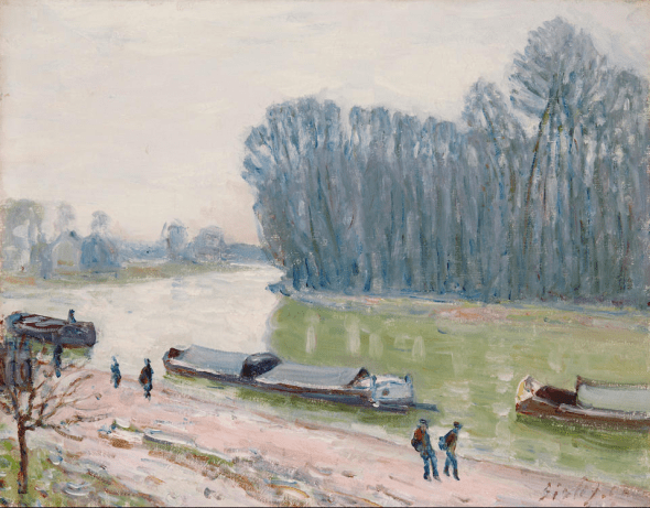 Lotto 6 ALFRED SISLEY (1839-1899) Péniches sur le Loing 13 x 16 in (33.5 x 41.5 cm) US$ 500,000 - 700,000 € 440,000 - 620,000