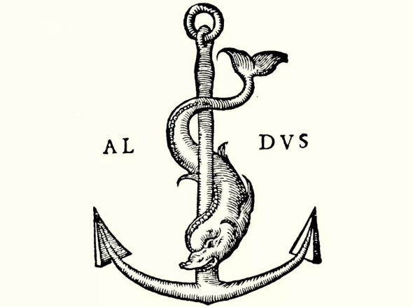 L'ancora e il delfino ("Festina Lente: affrettati con calma") simbolo delle Edizioni Aldine.