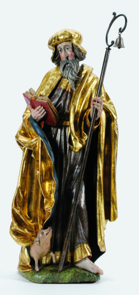 Sant’Antonio abate. Inizio XVI secolo Germania del Sud Scultura in legno di tiglio, intagliata a tutto tondo, dorata e policroma Giornico, Museo di Leventina 