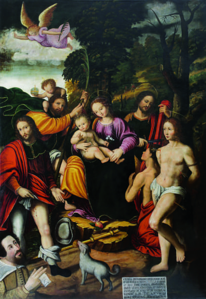 Anonimo lombardo Sacra conversazione. Madonna col Bambino e i Santi Cristoforo, Martino, Rocco e Sebastiano, XVI secolo