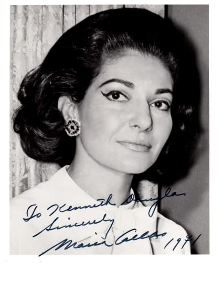To Kenneth Douglas, Sincerely, Maria Callas, 1971.