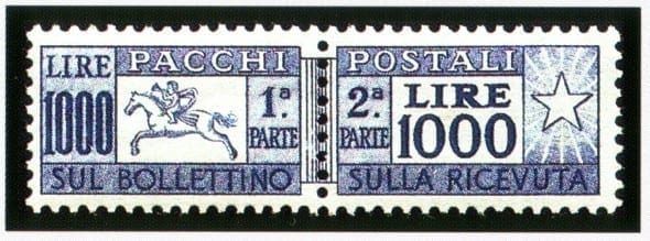 (1) 1000 lire Pacchi Postali filigrana ruota del 1954