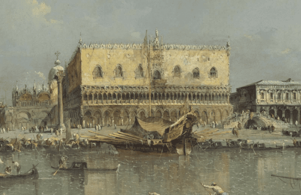 Francesco Guardi, VENICE, THE BACINO DI SAN MARCO, WITH THE PIAZZETTA AND THE DOGE’S PALACE (Particolare)