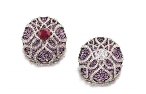 Sapphire, ruby and diamond earrings by JAR, est. CHF 380,000 – 660,000  $400,000 – 700,000