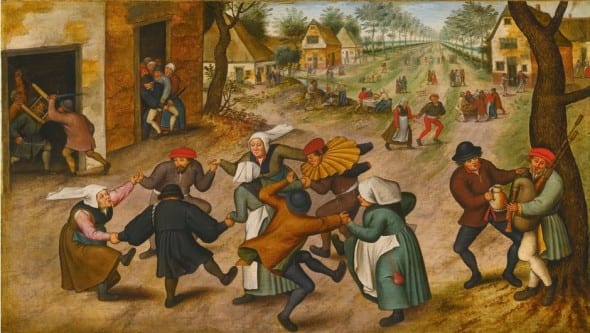 Lot 3 PIETER BRUEGHEL THE YOUNGER A VILLAGE STREET WITH PEASANTS DANCING Estimate  700,000 — 1,000,000  GBP