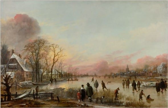 Aert van der Neer, Frozen River at Sunset