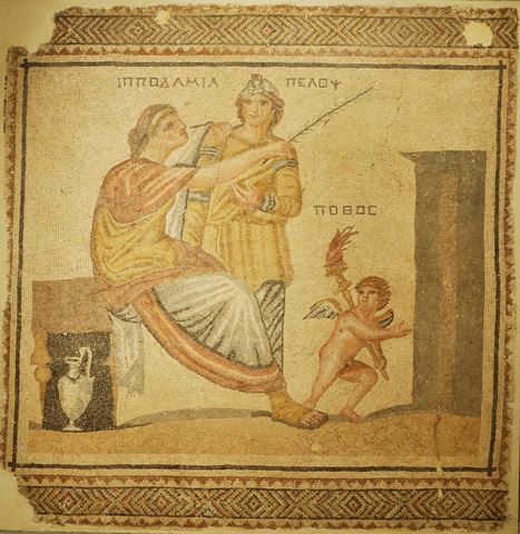 Pelope e Ippodamia, III sec.d.c, mosaico con tessere in marmo, 201 x 204 cm
