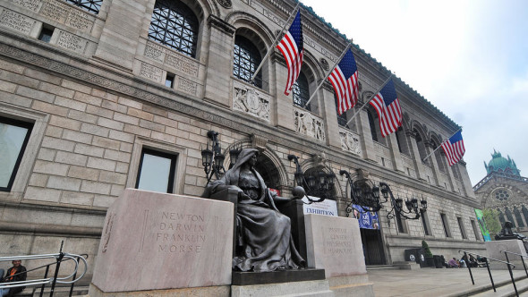 (Boston,MA 05/19/15)   Exterior shows the Boston Public Library on Dartmouth St. on Tuesday, May 19, 2015. Staff photo by Patrick Whittemore.
