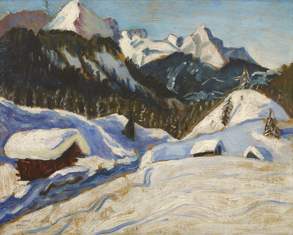 Gabriele Münter (1877 - 1962) Paesaggio innevato vicino a Elmau, 1924, 32,8 x 40,5 cm  stima € 240.000 - 280.000 