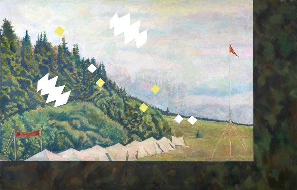 lya Kabakov (nato 1933) Paesaggio con campo di pionieri 1973, 2002, 160 x 250 cm  stima € 450.000 - 600.000  
