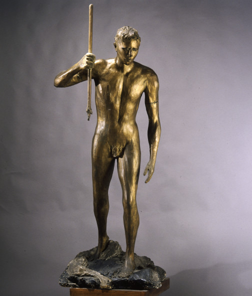 Lucio Fontana, Il Fiocinatore (o Pescatore), s.d. (1933-34), cm 183x82x76, gesso colorato, oro, argento bianco e nero