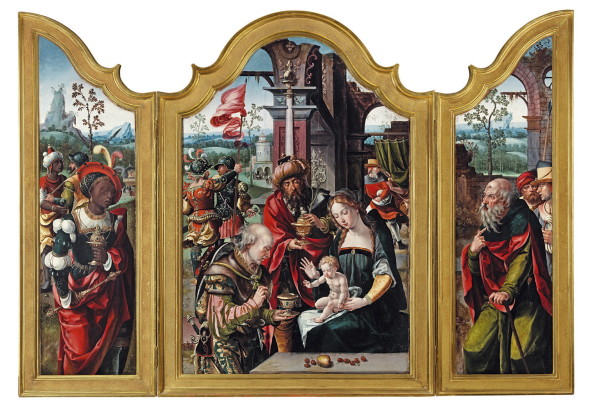 Pieter Coecke van Aelst (1502-1550) Trittico L'Adorazione dei Magi, olio su tavola,  Asta 20 ottobre 2015  stima € 100.000 - 120.000