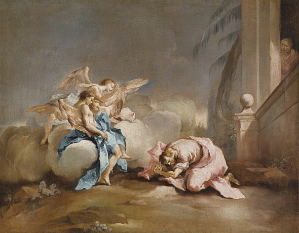 Francesco Guardi (1712-1793) Ambramo incontra i tre angeli, olio su tela, 72,5 x 92,5 cm  Asta 20 ottobre 2015  stima € 120.000 - 150.000