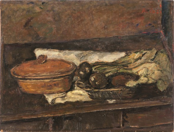 Arturo Tosi Natura morta (detta Natura morta con terrina) 1930 circa olio su assicella  cm 54,5 x 71 Collezione privata