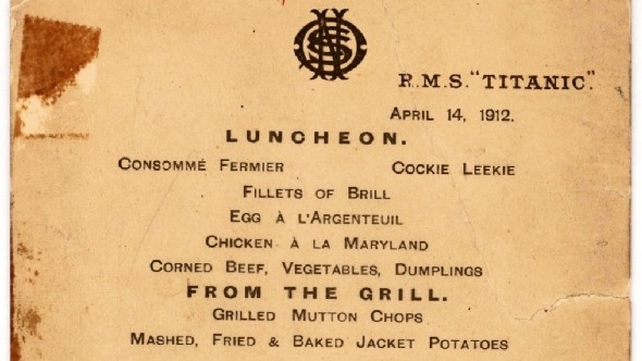 Il Menu dell'ultimo pranzo sul Titanic