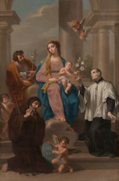 Jacopo Alessandro Calvi detto il Sordino Sacra famiglia con i santi Francesco di Paola e Luigi Gonzaga Olio su tela, 249 x 163,5 cm € 40.000 - 50.000