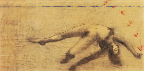 Omar Galliani Mediterranea carboncino + pastello su tavola, cm 251x125, 1989