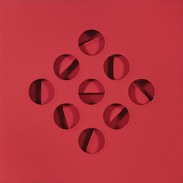 Paolo Scheggi (1940 - 1971) Intersuperficie curva rossa, 1967, acrilico rosso su tele sovrapposte, 80 x 80 x 6 cm  Asta 25 novembre 2015  stima € 300.000 - 400.000