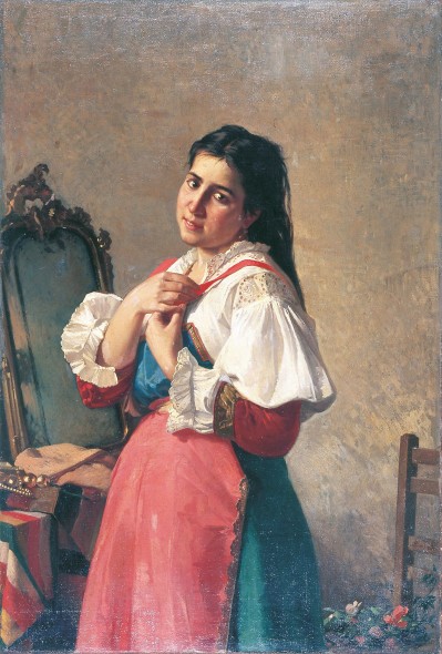Alfonso Simonetti, Il nastro rosso o la toletta della promessa, 1879, olio su tela, cm 120x80