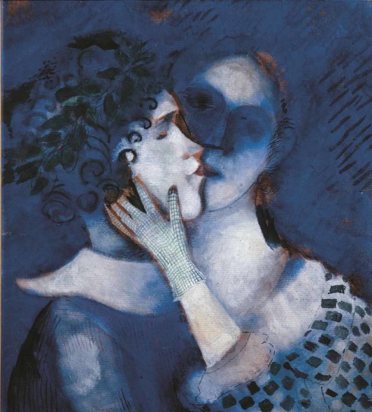 Marc Chagall: Gli amanti in blu, 1914, gouache e pastello su carta, 49 х 44 cm collezione privata © Marc Chagall, by SIAE 2015
