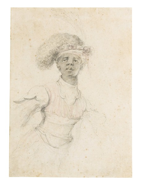 LOT 54 STEFANO DELLA BELLA FLORENCE 1610 - 1664 A COSTUME DESIGN FOR A MOOR, BUST LENGTH Point of the brush and grey and pink wash, over black chalk ESTIMATE 3,000-5,000 GBP 