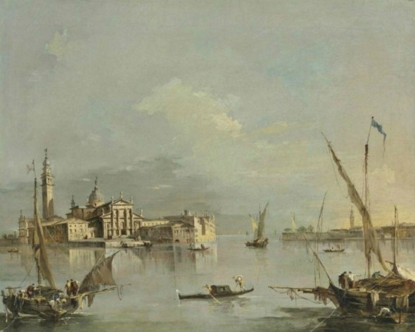 Francesco Guardi (Venice 1712-1793) The island of San Giorgio Maggiore, Venice, with the Punta della Giudecca oil on canvas 16 ¼ x 20 1/8 in. (41.3 x 51.2 cm.) Estimate  £1,500,000 – £2,500,000 ($2,265,000 - $3,775,000