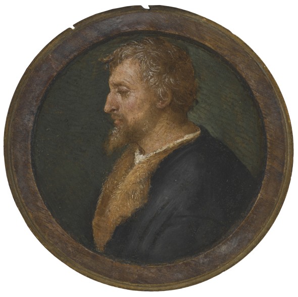 Raffaello Sanzio, called Raphael URBINO 1483 - 1520 ROME PROFILE PORTRAIT OF VALERIO BELLI, BUST LENGTH, FACING LEFT Oil on panel, a roundel overall diameter:  12.5 cm painted surface diameter: 10.1 cm Estimate  2,000,000 — 3,000,000  USD