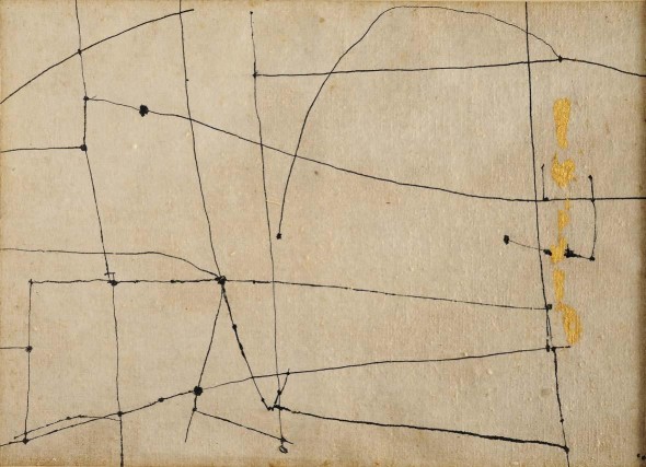 Alberto Burri: Copertina 26 [1953/54] Inchiostro, oro, vinavil su tela cm. 36,5x50. Fondazione Palazzo Albizzini Collezione Burri