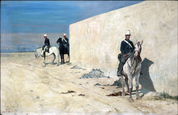 Giovanni Fattori, Piantoni. Il muro bianco (In vedetta), 1874 ca., Olio su tela, cm. 37x56, Fondazione Progetto Marzotto