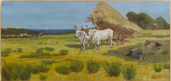 Giovanni Fattori, Riposo in Maremma (Maremma. Siesta), 1870-1873 ca., Olio su tela, cm. 35x72.5, Collezione privata