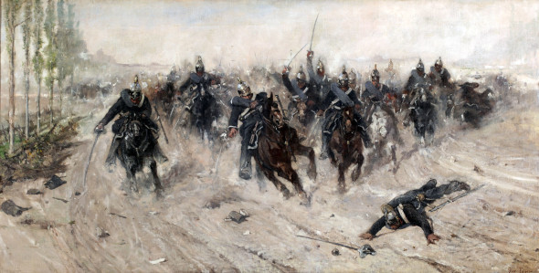Giovanni Fattori, Carica di cavalleria (La battaglia della Sforzesca), 1877 ca., Olio su tela, cm. 50x100, Collezione Sacerdoti-Ferrario
